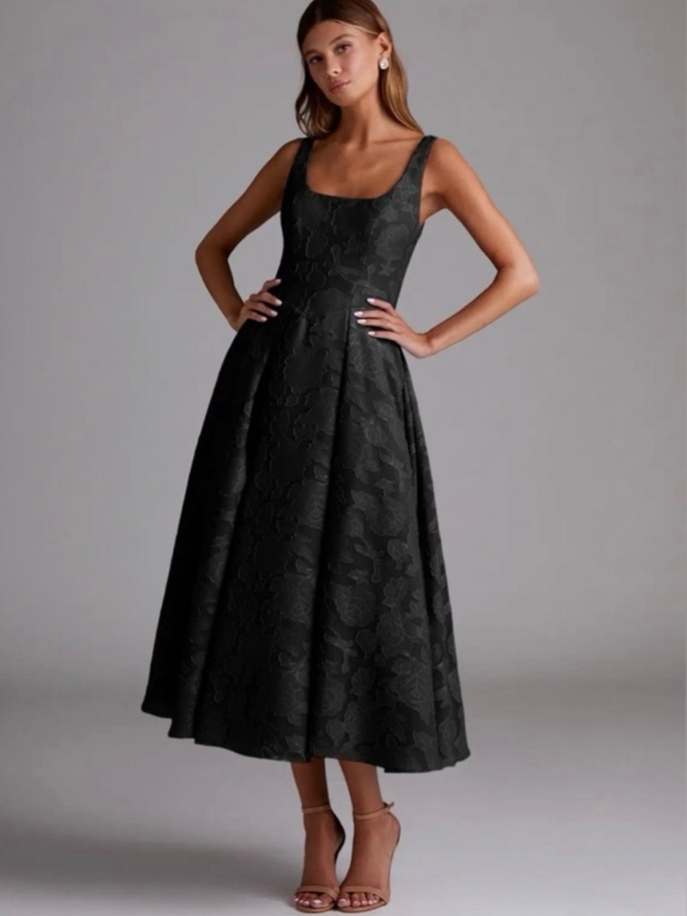 Azazie Amalie Black A-Line Pleated Floral Burnout Dress (Size 8)